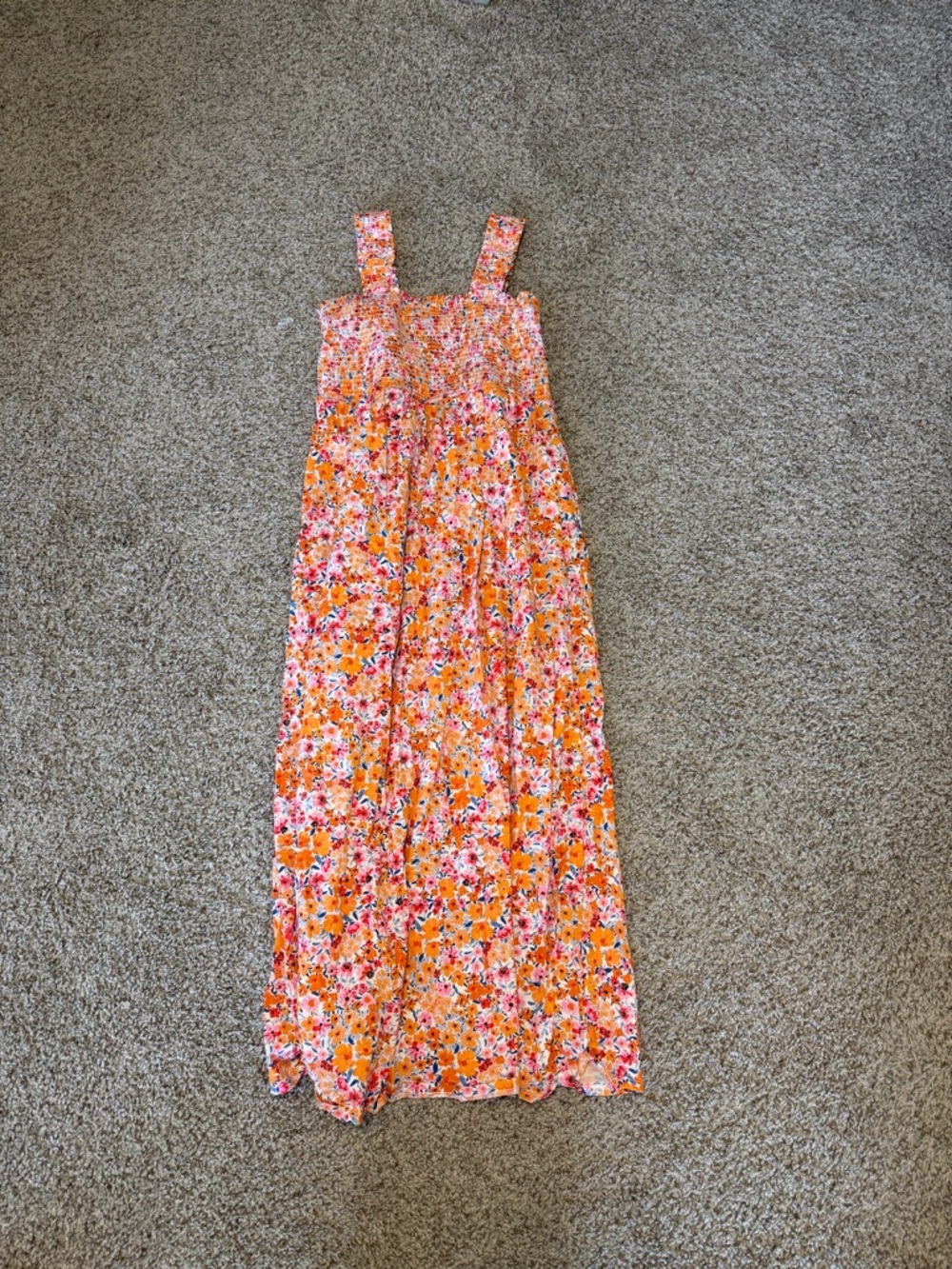 Old Navy Orange Floral Smocked Sundress with Pink & White